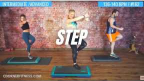 INTERMEDIATE TO ADVANCED STEP AEROBICS WORKOUT // 136-140 BPM #162